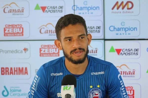 Marco Antônio em entrevista coletiva por Felipe Oliveira/EC Bahia