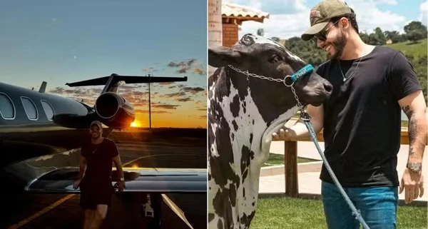 Murilo Huff e Leo em sua fazenda por Reprodução