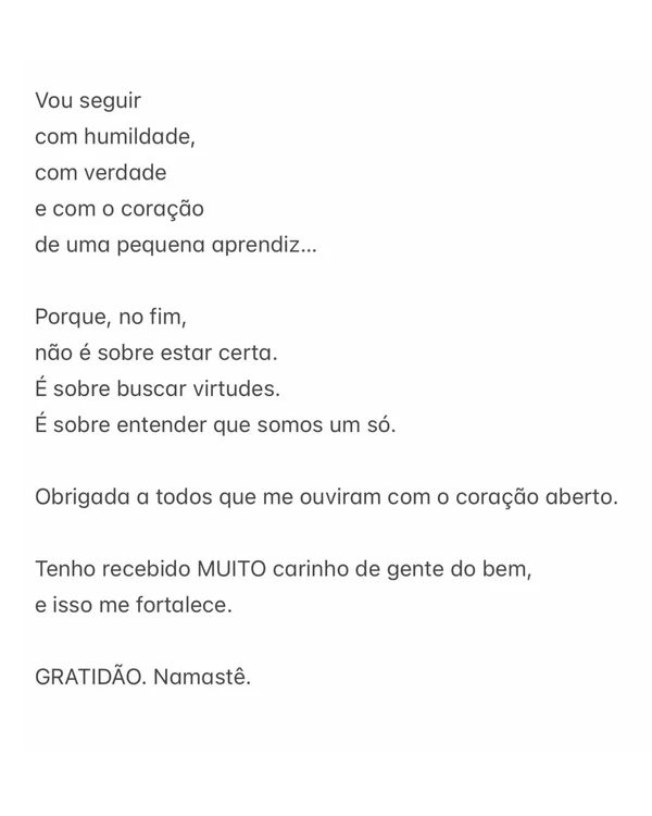 Aline Campos compartilhou carta aberta após eliminação no BBB 26 por Reprodução/Instagram