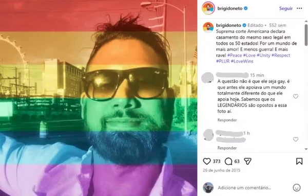 Brigido, do BBB 26, apoiou casamento gay em publicação no Instagram, em 2015