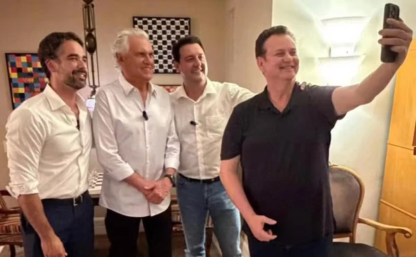 Eduardo Leite, Ratinho e Kassab no anúncio de filiação de Caiado