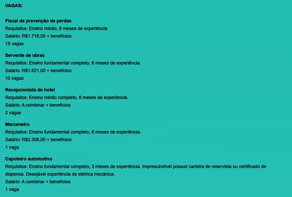 Vagas disponíveis nesta quinta-feira (29) por Reprodução