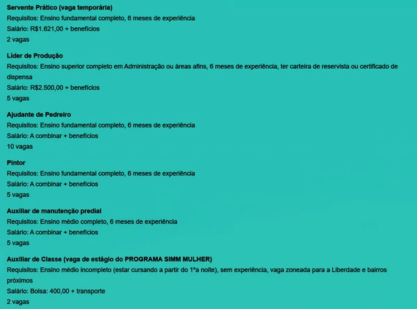 Vagas disponíveis nesta quinta-feira (29) por Reprodução