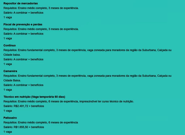 Vagas disponíveis nesta quinta-feira (29) por Reprodução