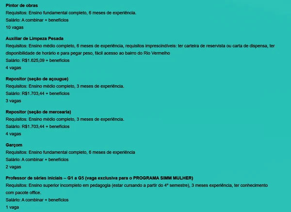 Vagas disponíveis nesta quinta-feira (29) por Reprodução