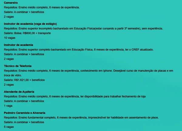 Vagas disponíveis nesta quinta-feira (29) por Reprodução