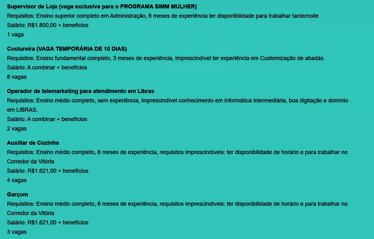 Vagas disponíveis nesta quinta-feira (29) por Reprodução