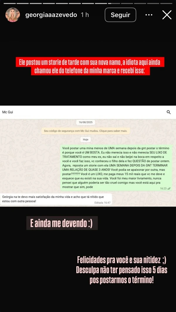 Georgia Azevedo nos Stories por Reprodução/Instagram