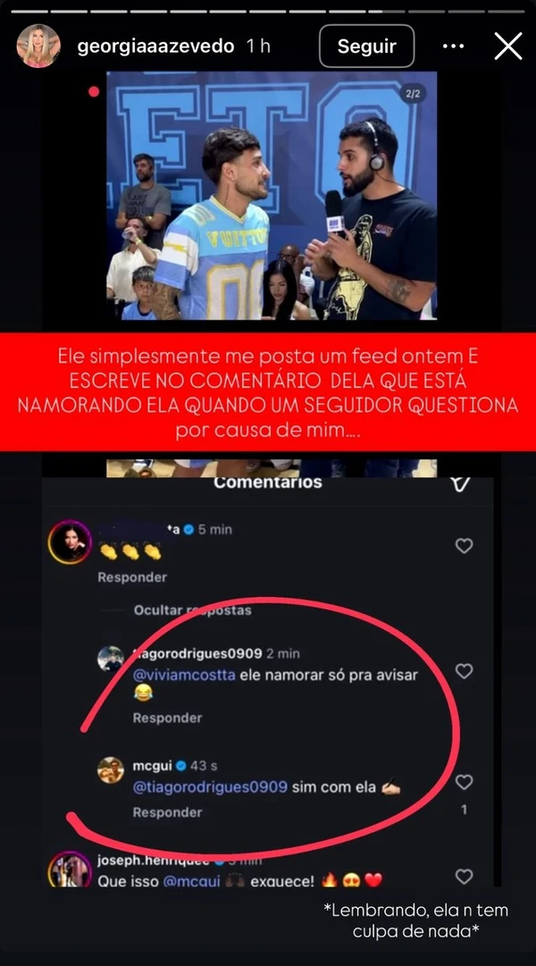 Georgia Azevedo nos Stories por Reprodução/Instagram