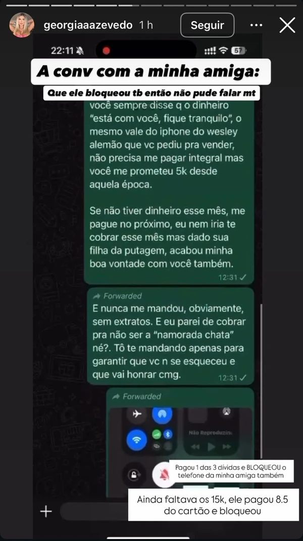 Georgia Azevedo nos Stories por Reprodução/Instagram
