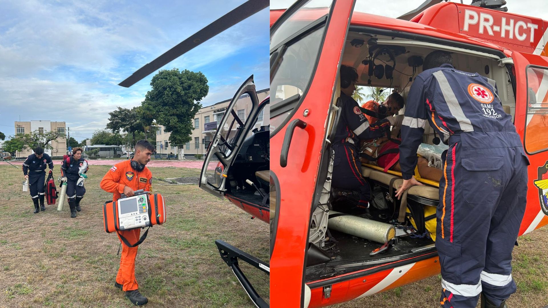 Idosa é resgatada por bombeiros em aeronave por Divulgação