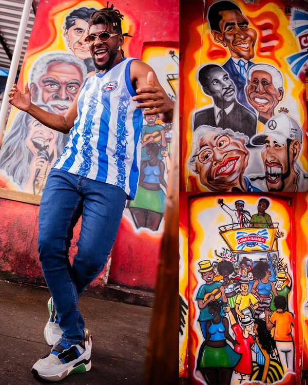 Beto Jamaica com a camisa especial para o Carnaval 2026 do Bahia por Letícia Martins/EC Bahia