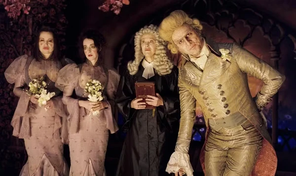 Jim Carrey, Catherine O'Hara, Jane Adams e Jennifer Coolidge em "Desventuras em Série" por DIvulgação 