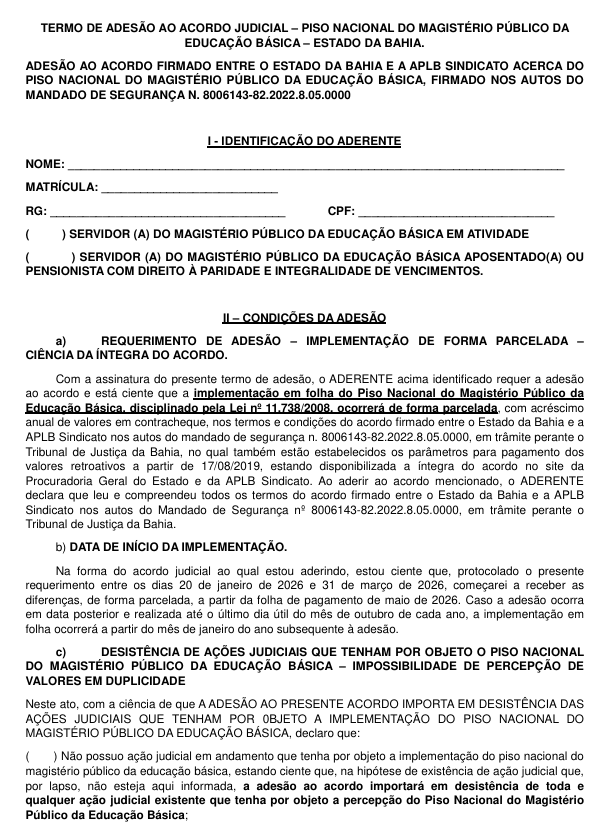 Acordo do piso nacional do magistério na Bahia por Reprodução