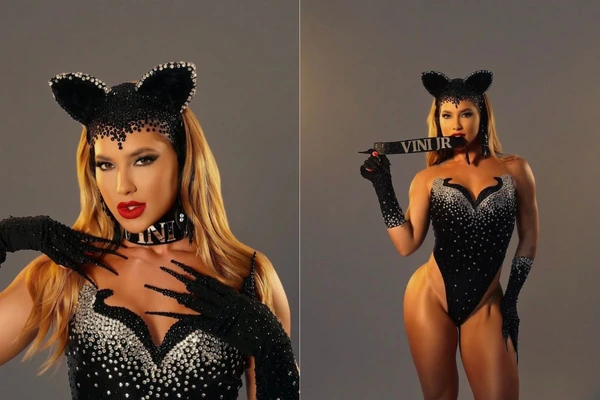 Virgínia com fantasia inspirada em Luma de Oliveira