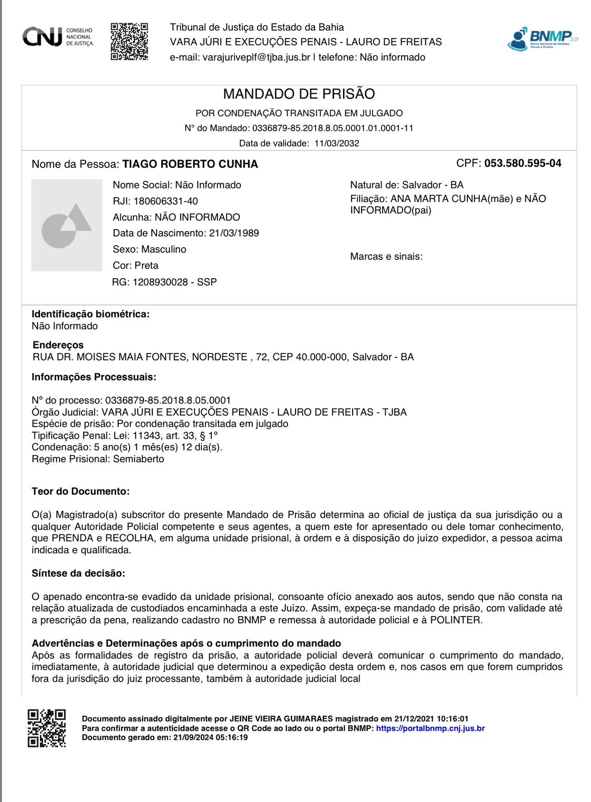 'Falcão', do CV, tem mandando de prisão por Divulgação