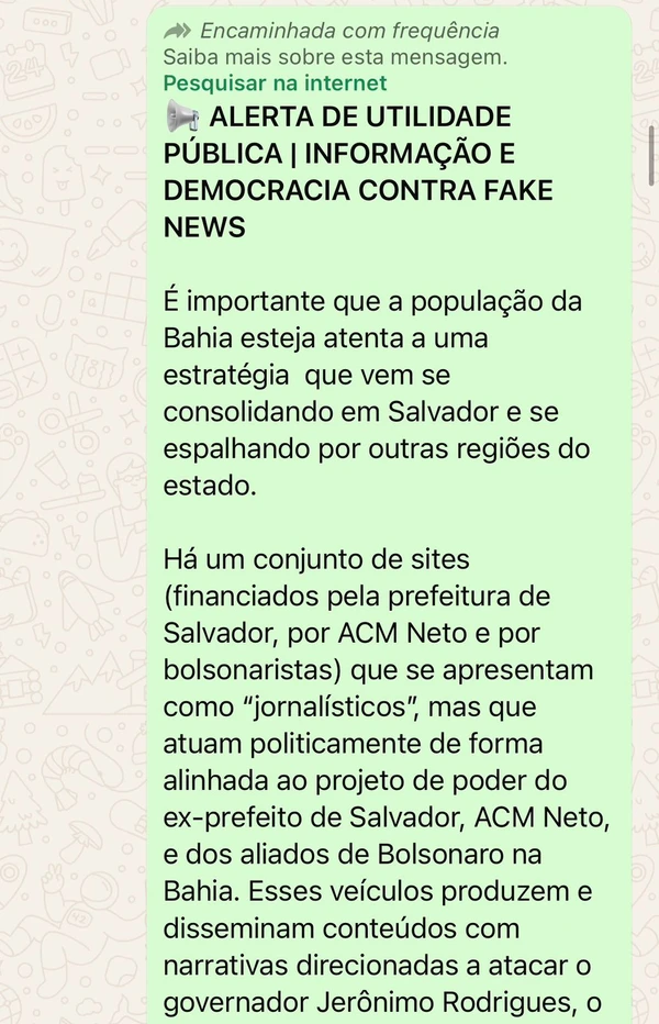 Texto apócrifo 1 por Reprodução/Whatsapp
