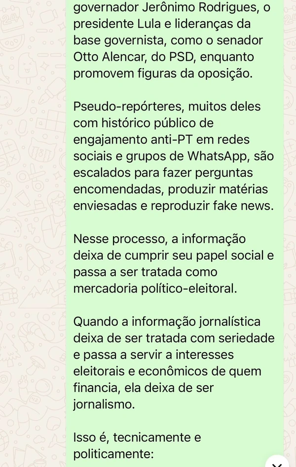 Texto apócrifo 2 por Reprodução/Whatsapp