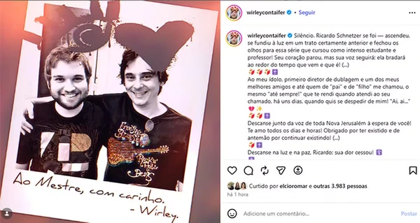 Famosos lamentam a morte do dublador Ricardo Schnetzer por Reprodução/Instagram