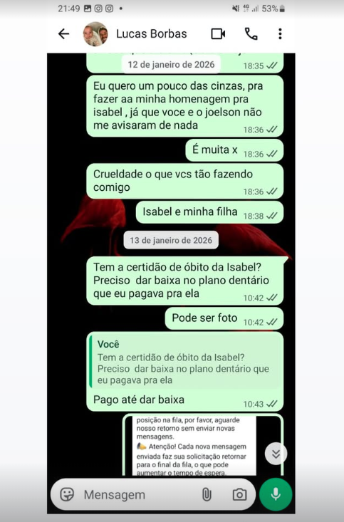 Prints que irmã de Isabel Veloso publicou nas redes sociais por Reprodução | Instagram