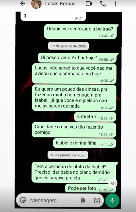 Prints que irmã de Isabel Veloso publicou nas redes sociais por Reprodução | Instagram