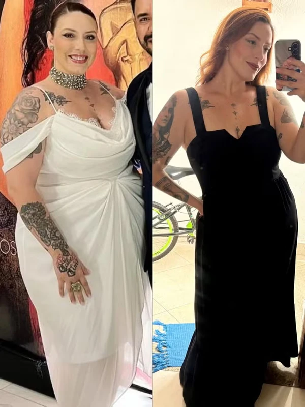 Ana Bianca Sessa antes e depois de eliminar 21 quilos por Reprodução/Redes Sociais 