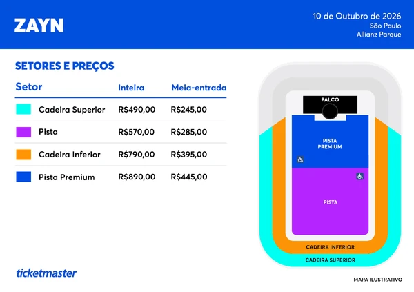 Valores do show de Zayn no Brasil por Divulgação 
