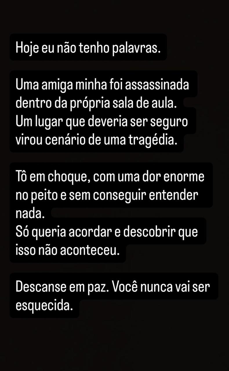 Amiga postou despedida por Reprodução