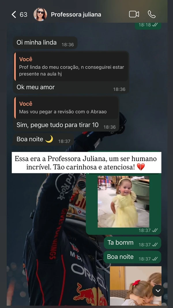 Estudante relembrou momentos com a professora por Reprodução/ Redes sociais