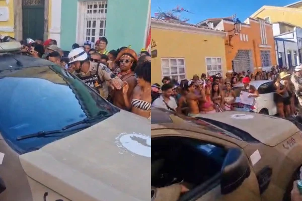 Viatura da PM é vaiada ao passar em meio aos foliões do De Hoje a Oito