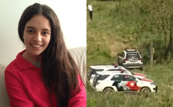 Victoria Mafra Natalini morreu por asfixia durante excursão da escola em 2015; ao lado, policiais atuam no local onde ela foi encontrada