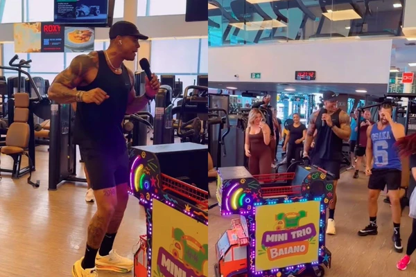 Léo Santana fez breve apresentação academia e divertiu alunos e professores