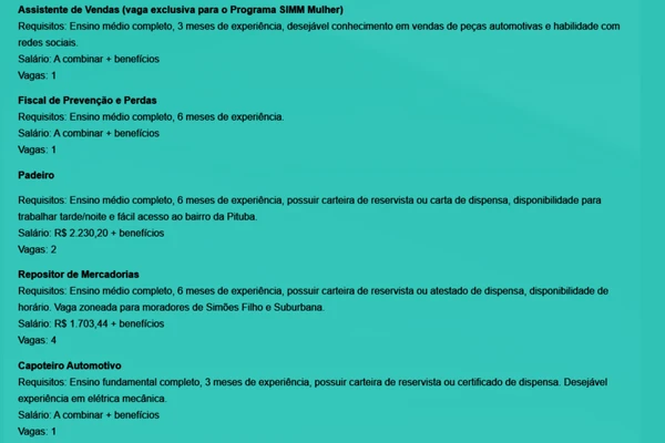 Vejas vagas por Reprodução