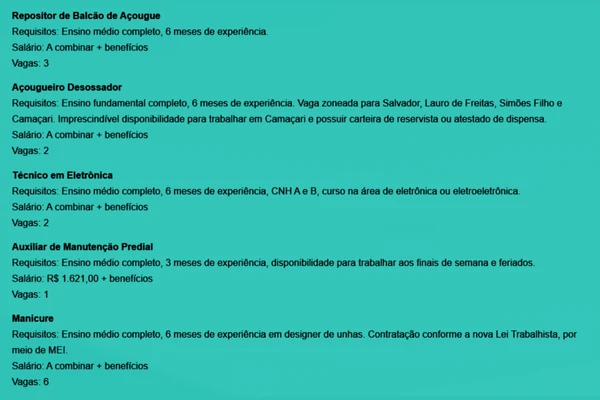 Vejas vagas por Reprodução