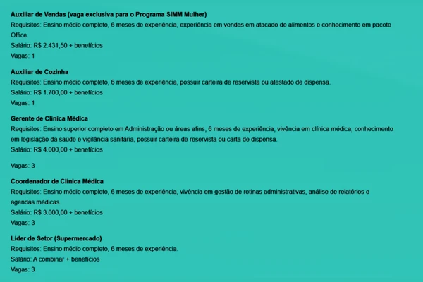 Vejas vagas por Reprodução