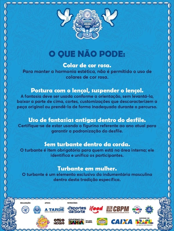 O que pode e o que não pode no Afoxé Filhos de Gandhy por Reprodução/Instagram 