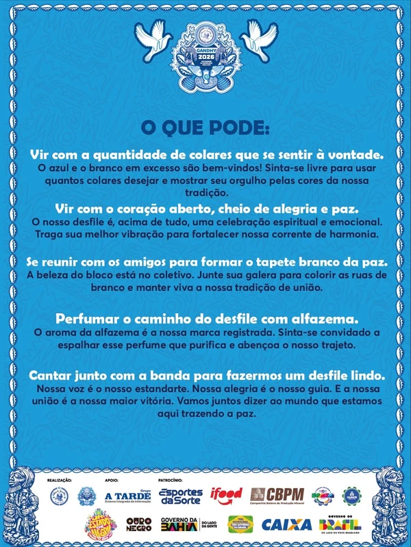 O que pode e o que não pode no Afoxé Filhos de Gandhy por Reprodução/Instagram 