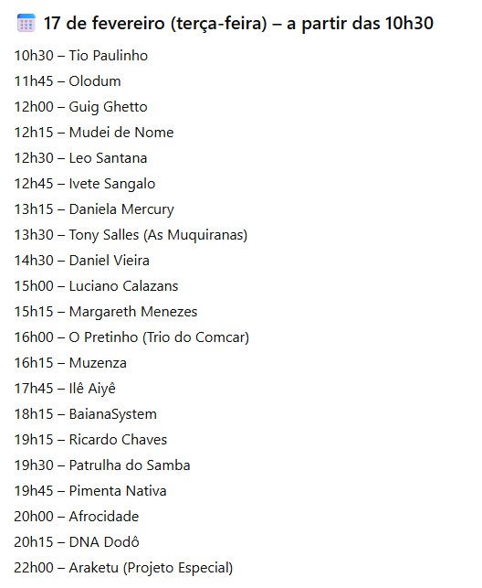Programação completa do Carnaval no Campo Grande por Comcar