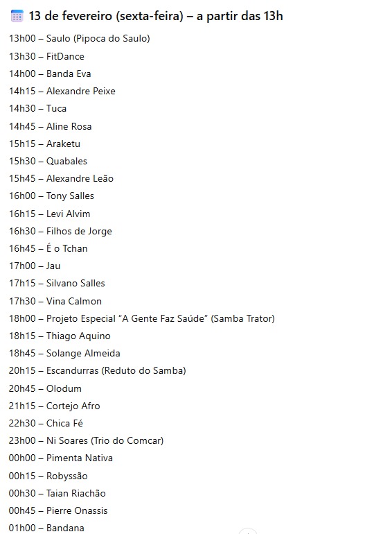 Programação completa do Carnaval no Campo Grande por Comcar