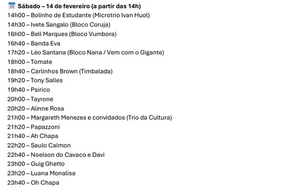 Veja a programação completa do Carnaval na Barra (Circuito Dodô) por Reprodução