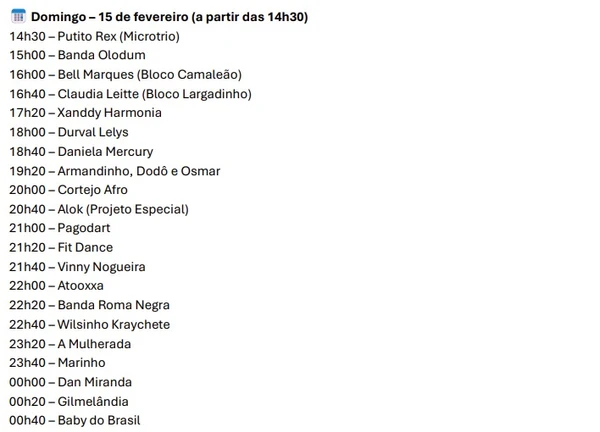 Veja a programação completa do Carnaval na Barra (Circuito Dodô) por Reprodução