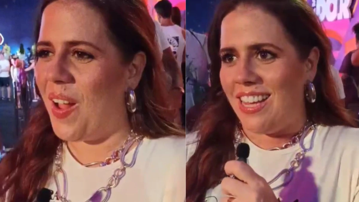 Tati Machado fala com a imprensa durante passagem no Carnaval de Salvador