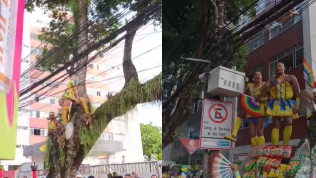 Foliões se arriscam durante passagem do bloco As Muquiranas