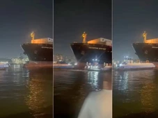 Imagem - Tensão no mar: navio bate em duas balsas em porto e tripulantes se jogam na água