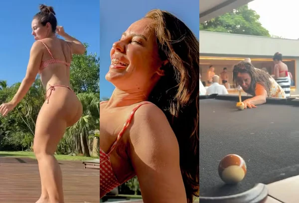 Com biquíni micro, Paolla Oliveira curte dia de sol na sua mansão