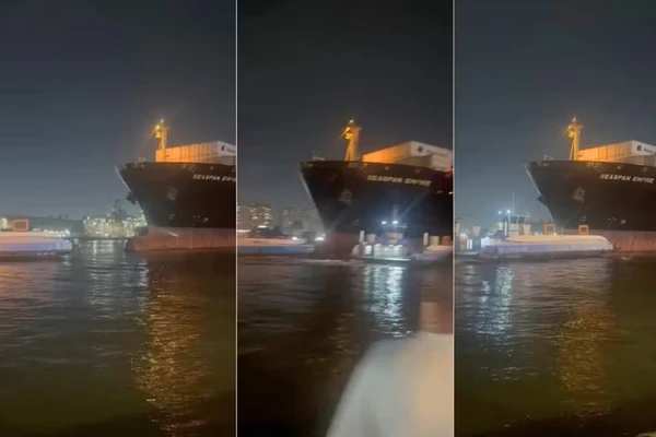Tensão no mar: navio bate em duas balsas em porto e tripulantes se jogam na água