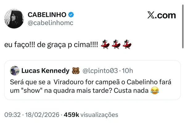 Mc Cabelinho no X por Reprodução/ X