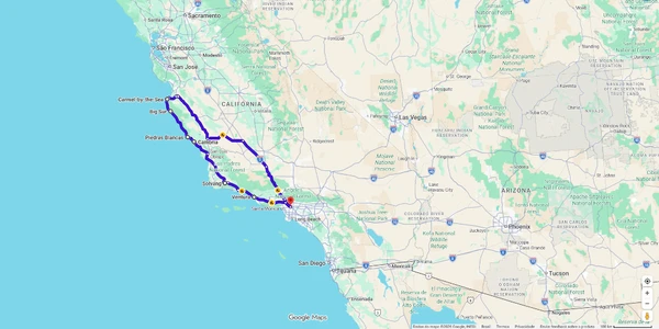 O roteiro de 1.100 km de ida e volta entre Los Angeles e Carmel