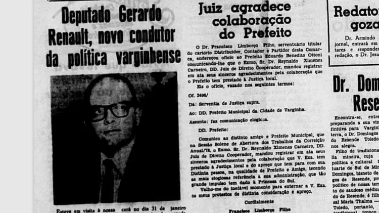 Reportagem do jornal Gazeta de Varginha, no sul de Minas Gerais, sobre Gerardo Renault, pai de Ana Paula por Reprodução
