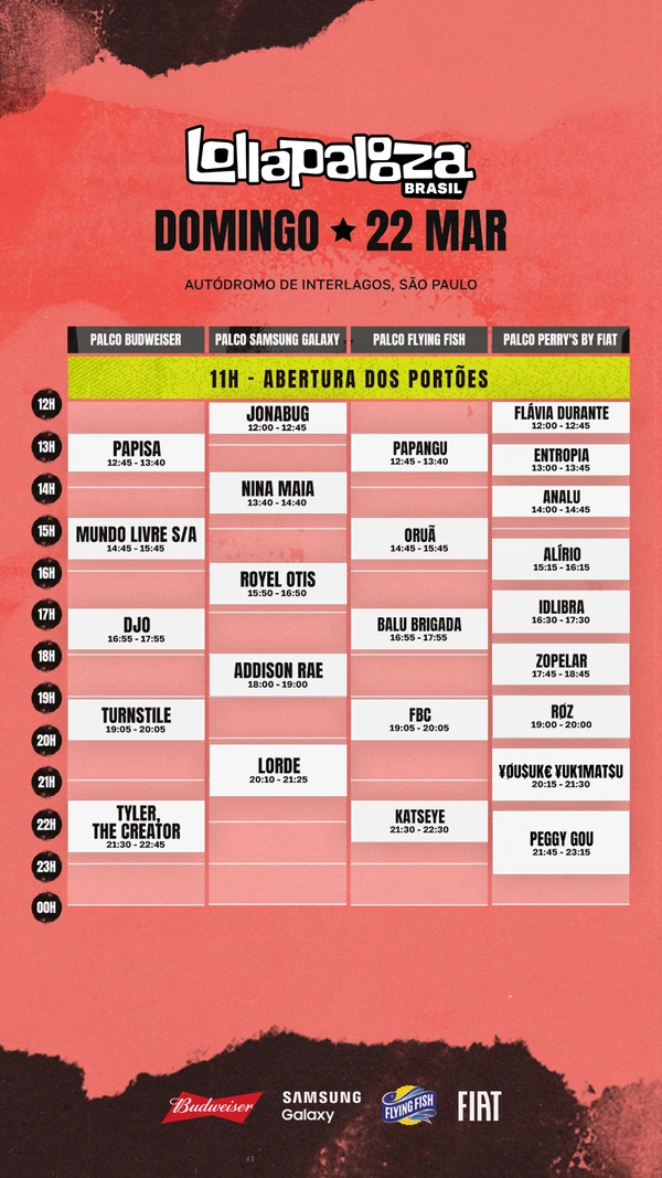 Ordem e horário das atrações de domingo (22 de março) por Divulgação/Lollapalooza